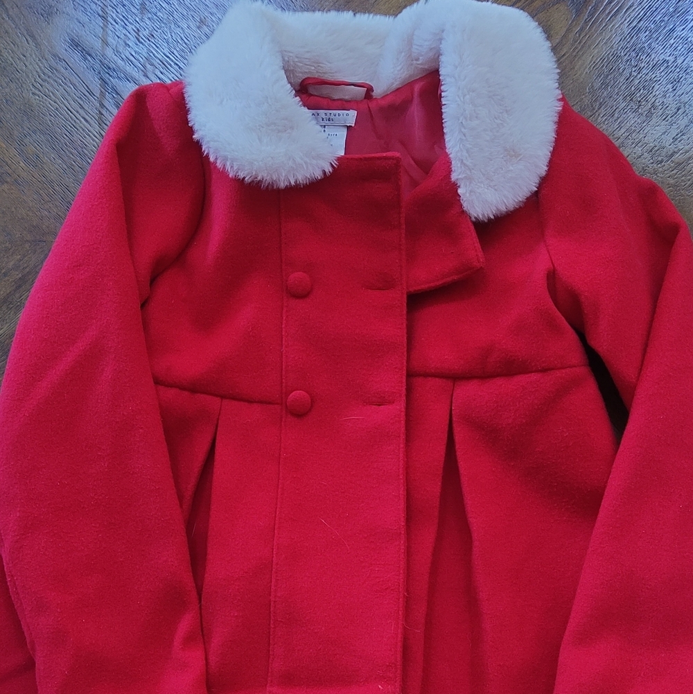 Max Studio Red Pea Coat with White Collar